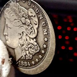 US LIBERTY RARE DOUBLE PRESS**RESTRIKE FOR OLD NOVELTY COLLECTABLES US (1884-o ( $1) SILVER PLATED**25.2grams /37.9X2.9mm. (Beautiful color tinted)