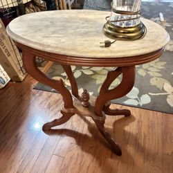 Beautiful Vintage Cherry Wood With marble Top. Table. 