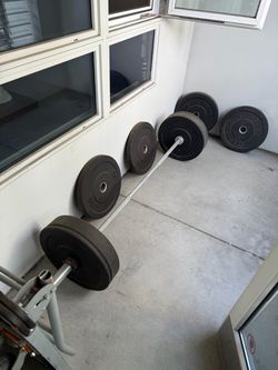 Barbell with Rubber Bumper Plates Set