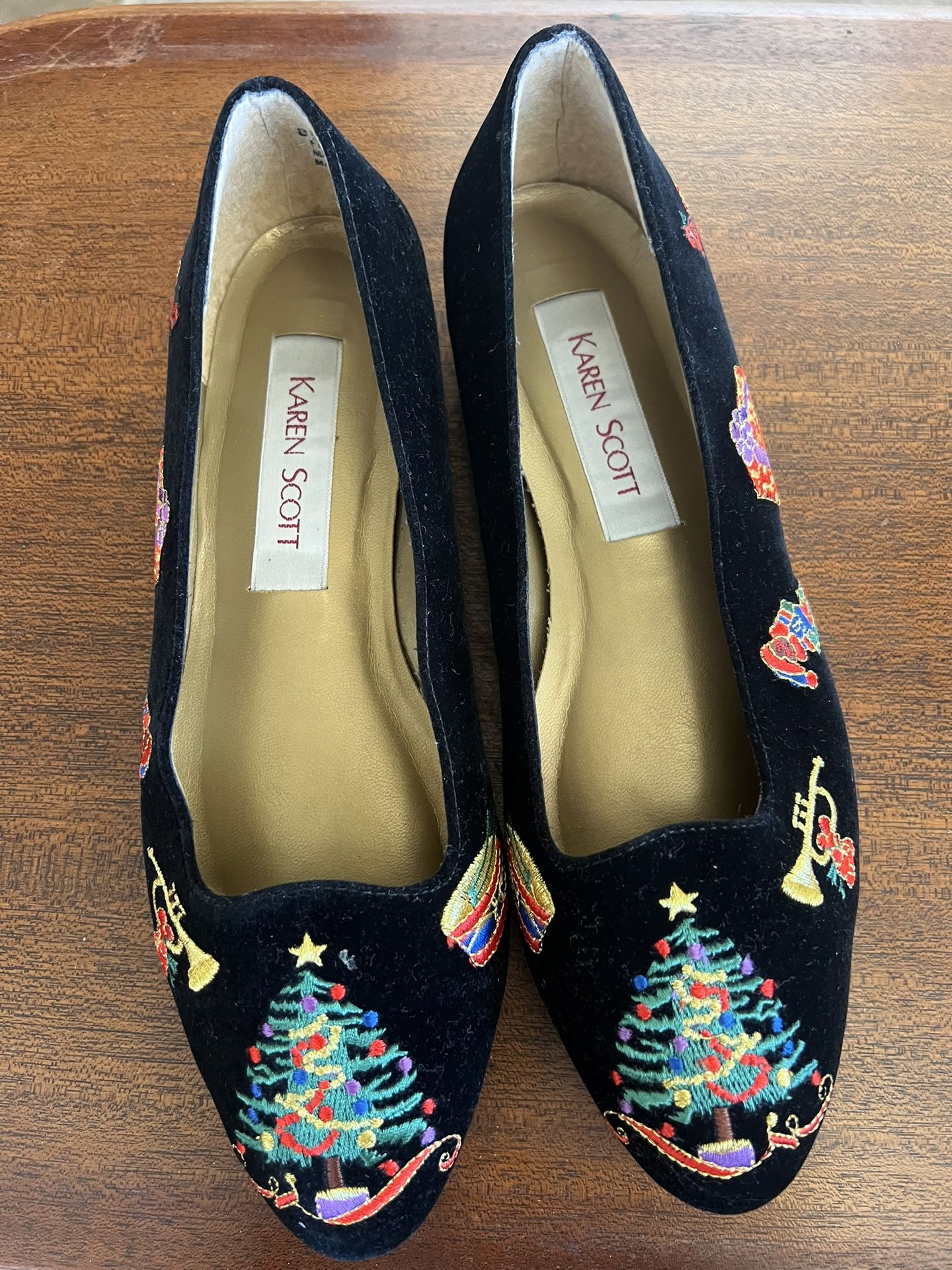 Vintage Christmas Tree Velvet Flats Karen Scott 8.5