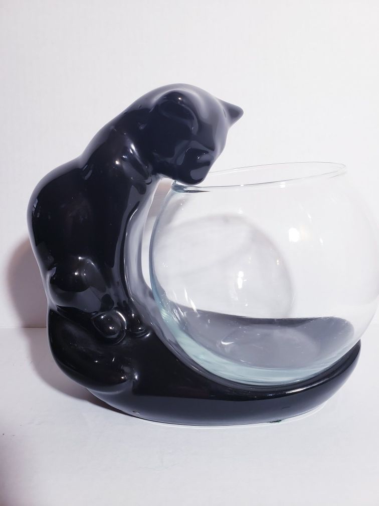 Royal Haeger black cat w/fish bowl