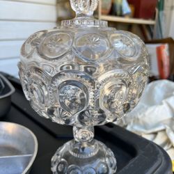 Antique Jeweled Moon & Star Compote w Lid Co-Operative Flint Glass Serving Dish