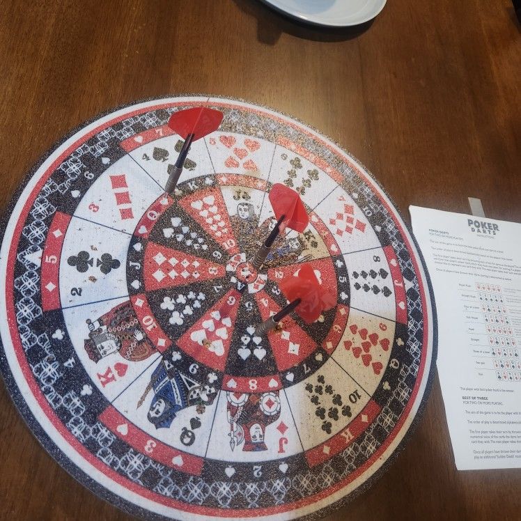 Professor Puzzle Poker Darts Game – Card Theme Dartboard w/ 3 Darts & Instructions – Fun Party Game