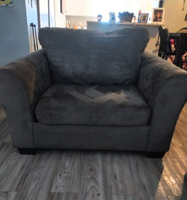 Large Cool Grey Suede Sofa Chair