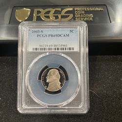 2003 S Gem Proof Jefferson Nickel Graded At PR69 With A Deep Cameo 3-16
