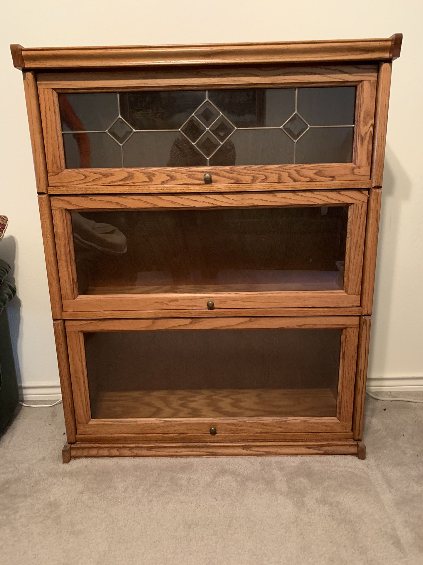 Oak Barrister Bookcase With Stained Glass