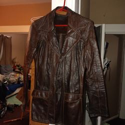 Waist Length Brown Leather Coat