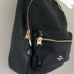 Coach Black Pebbled Leather Medium Charlie Backpack 