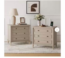 Bestier (Set of 2) Sunlit Oak 30 in. W Traditional 3-Drawer Nightstand with Power Outlets, USB Port and Vintage Metal Handles
