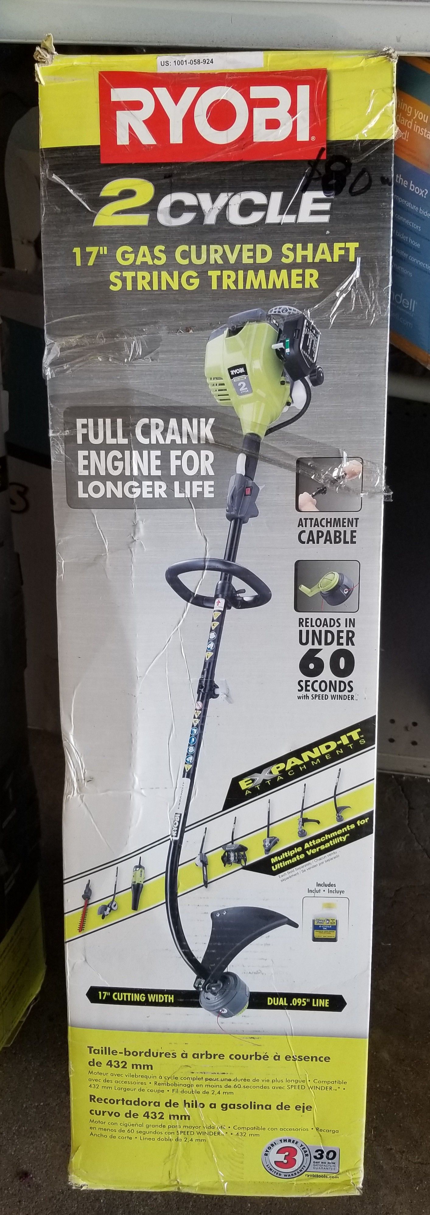 Ryobi 2 cycle gas 17 curved shaft trimmer deals
