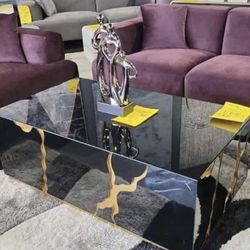 DESIGN COFFEE TABLE GLOSSY BLACK GOLD 47”