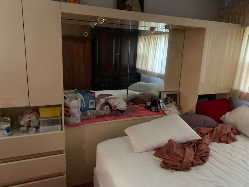 White Dresser with mirror/ Nightstand Plus/ Large Headboard With Mirror, Storage and Dresser Built in