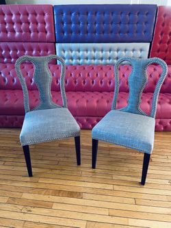 Villa Metal Studded Padded Fabric Dining Accent Open Back Chairs (set of 2)