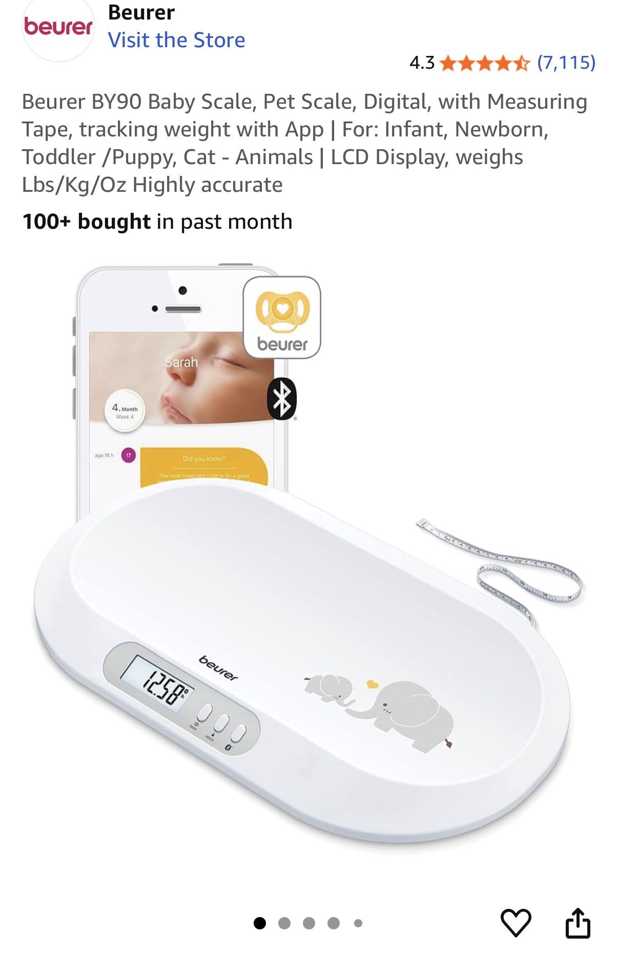 Beurer BY90 Baby & Pet Digital Scale with App – LCD Display