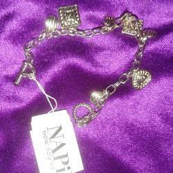 Sparkly Silver tone Napier Charm Bracelet