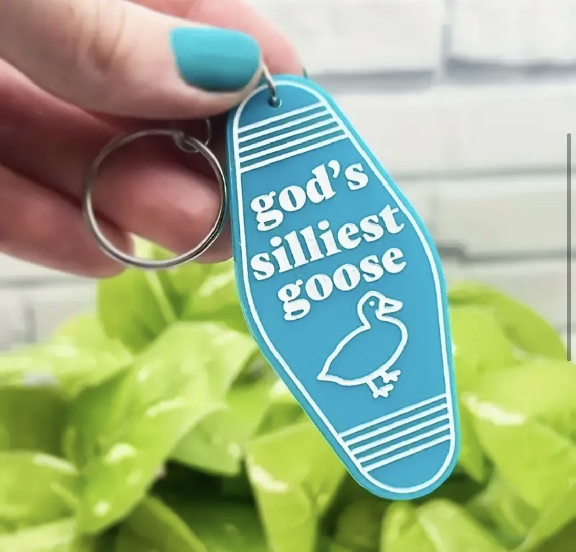 Brand New Cute God’s Silliest Goose Turquoise Keychain Gift