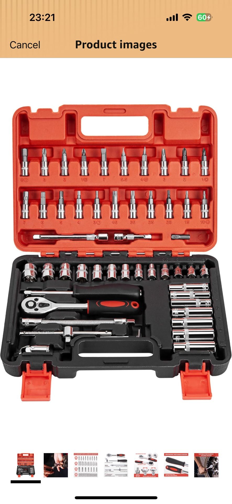CARTMAN 53 Pieces 1/4 inch Drive Socket Ratchet Wrench Tool Set with Bit Socket Set Metric and Extension Bar for Auto Repairing and Household, with St