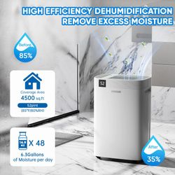 4500 Sq.Ft 52 Pints Dehumidifier for Basement and Home with Drain Hose & Water Tank, 3 Smart Modes, Humidity Control, Auto Defrost, 24H Timer