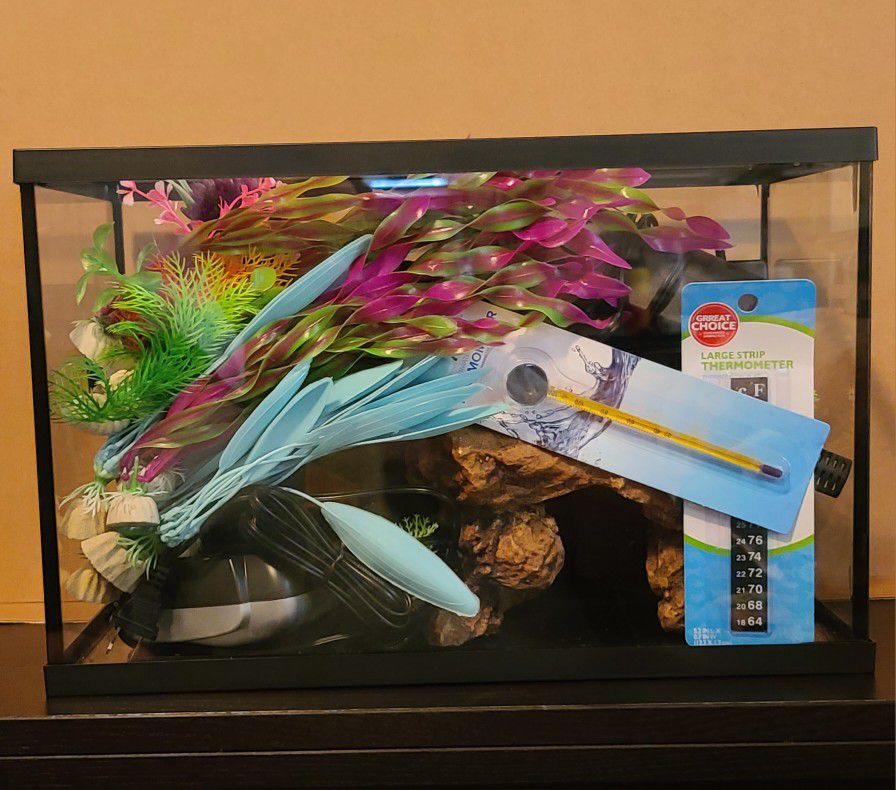 Small 5 Gal Fish Tank With Filter And Misc Items