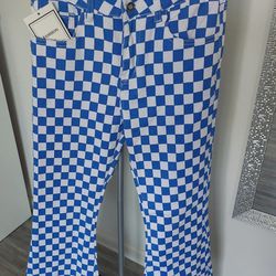Pantalones Acampanados Con Cuadros Azules Y Blancos Medida 6
