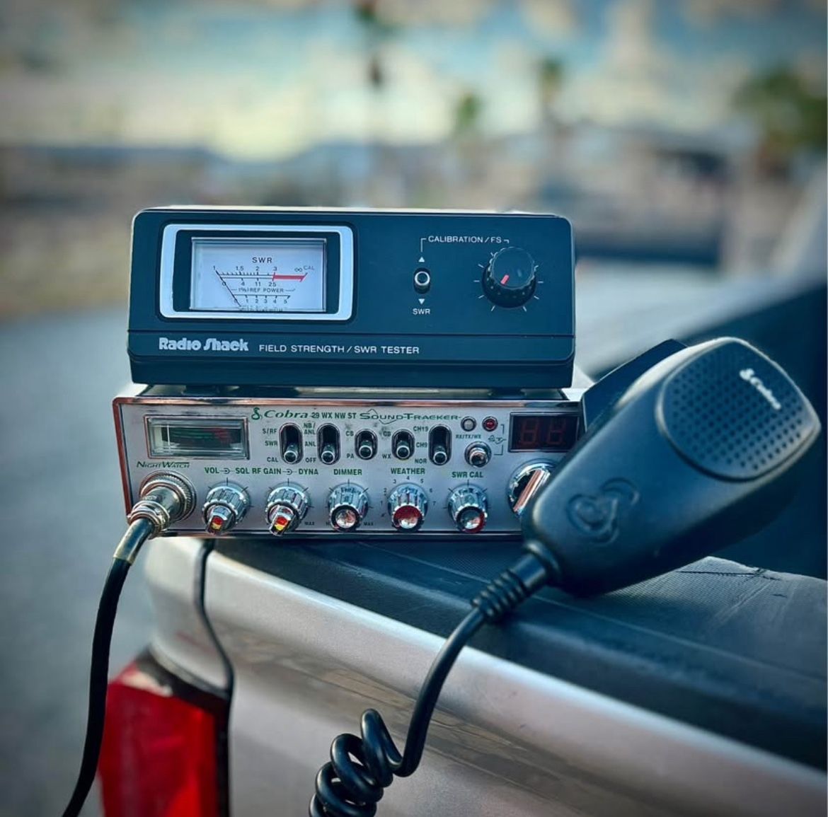 Vintage CB Setup – Radio Shack SWR Tester + Cobra CB Radio (Boxed)