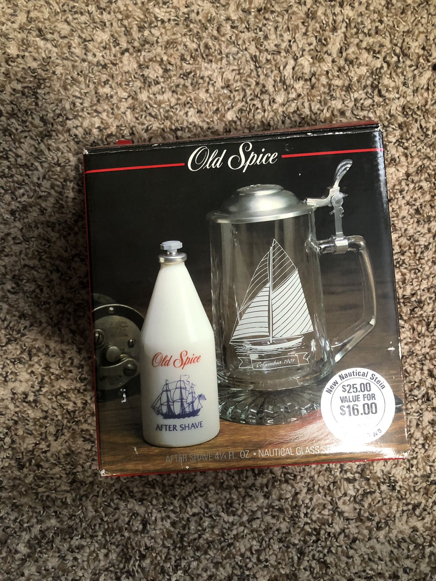 Vintage Old Spice After Shave and Nautical Glass Stein 1989
