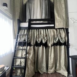 IKEA Bunk Bed with Sage Green Curtains & Curtain Rod