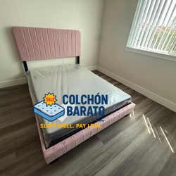 NEW BED FRAME FULL SIZE PINK WITH MATTRESS AND BOX SPRING