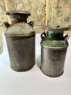 Vintage Metal Milk Jugs 