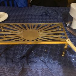 Heavy Brass Rising Sun Foot Stool Table 8.25w 18.25L X 5.25 H Inches 