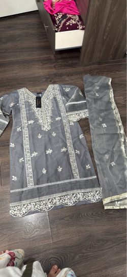Grey Embroidered Salwar Kameez with Dupatta