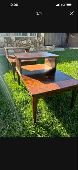 Mid-Century Modern Two-Tier Wood End Tables