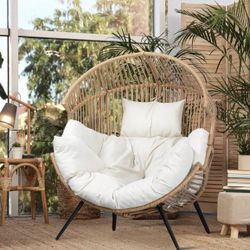 Wicker Egg Chair With Cushion Rattan Lounge Accent Chair For Living Room Patio