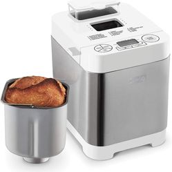 Dash Everyday Stainless Steel Bread Maker, Up to 1.5lb Loaf, Programmable, 12 Settings + Gluten Free & Automatic Filling Dispenser - White & Stainles