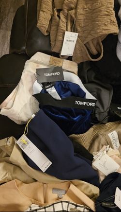 Big Lot (pallet) of luxury high end designer dresses, clothes, jeans, pants, shoes, sunglasses etc