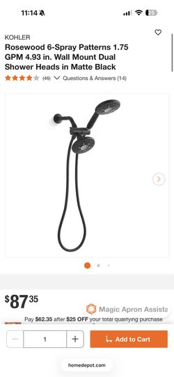 Rosewood 6-Spray Patterns 1.75 GPM 4.93 in. Wall Mount Dual Shower Heads in Matte Black