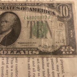 Almost 100 Year Old 10 Dollar Bill