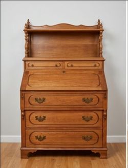 Vintage Solid Wood Drop-Front Secretary Desk with detachable Hutch & Storage drawers