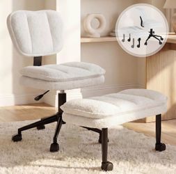 Chair with Ottoman, Swivel Kneeling office chair,  Boucle Modern Ergonomic Cross Legged ADHD Chair w/ Wheels, Adjustable Height Back Support For Dorm 