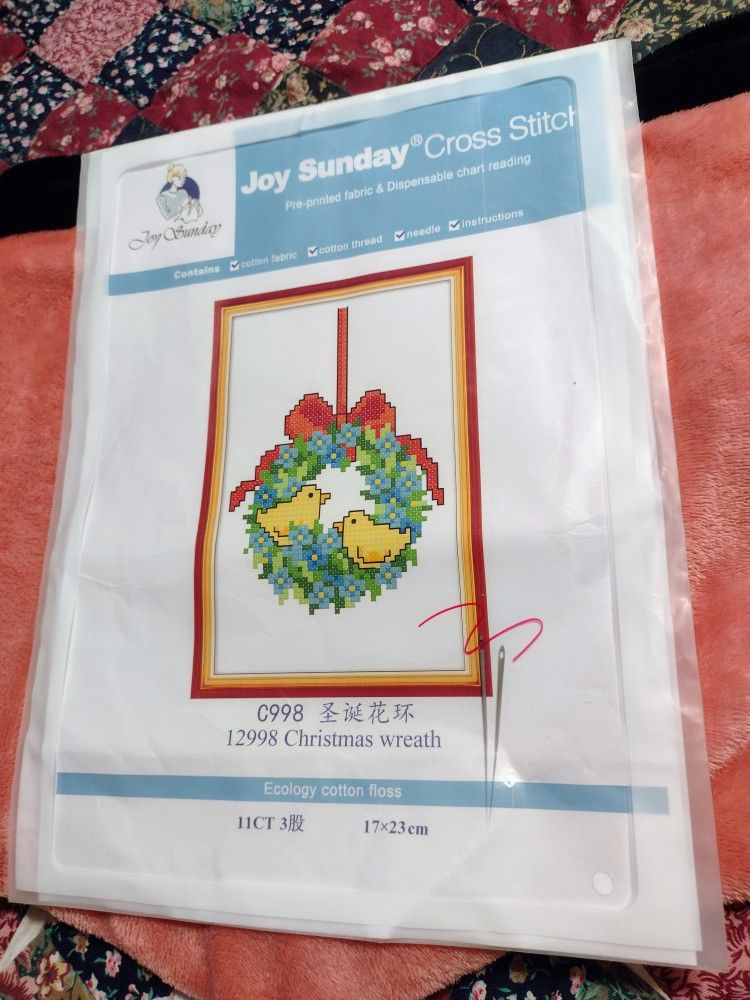 New Joy Sunday Cross Stitch Yellow Chicks Wreath