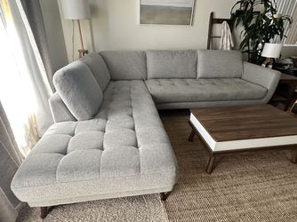 (Sold) Living Spaces Mid Century Modern Tufted LAF Sectional Sofa