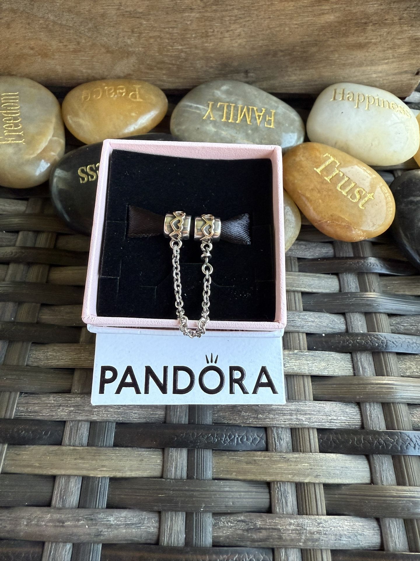 Authentic!!! Pandora Sterling Silver with 14K Gold Two Tone Heart Safety Chain - 790307