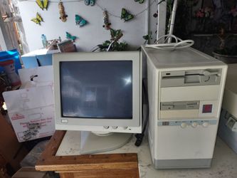 Vintage AST CRT Monitor and Desktop PC Tower