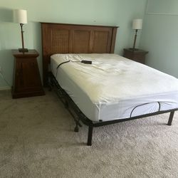 Like New Queen, Size Adjustable Bed, With Headboard, Two Matching Side Tables, andMattress