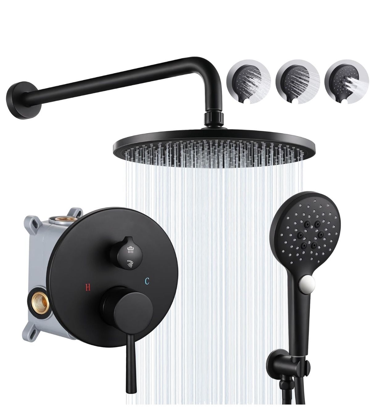 10 Inch Matte Black Shower System with High Pressure Rain Shower Head 3 Function Handheld Shower HeadLuxury Shower Faucet Set Wall Mounted Shower Fa