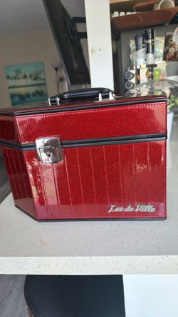 🖤 Lux De Ville Red Glitter Coffin Vanity Case / Train Case 🖤
