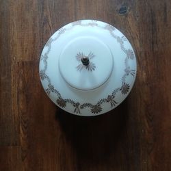 Glass Light Fixture With  Gold Design On White Greek Key