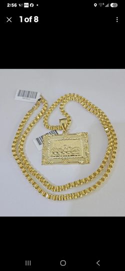 10k Gold Byzantine Necklace Last Supper Charm 18-26 inches 3mm REAL SET Chain