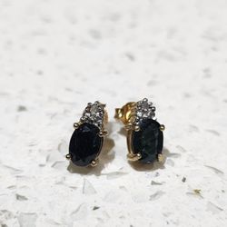 Antique Black Sapphire Diamond Earrings 