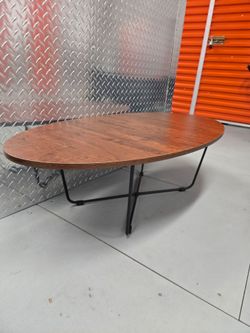 Oval Wood Top Coffee Table Black Metal Legs
